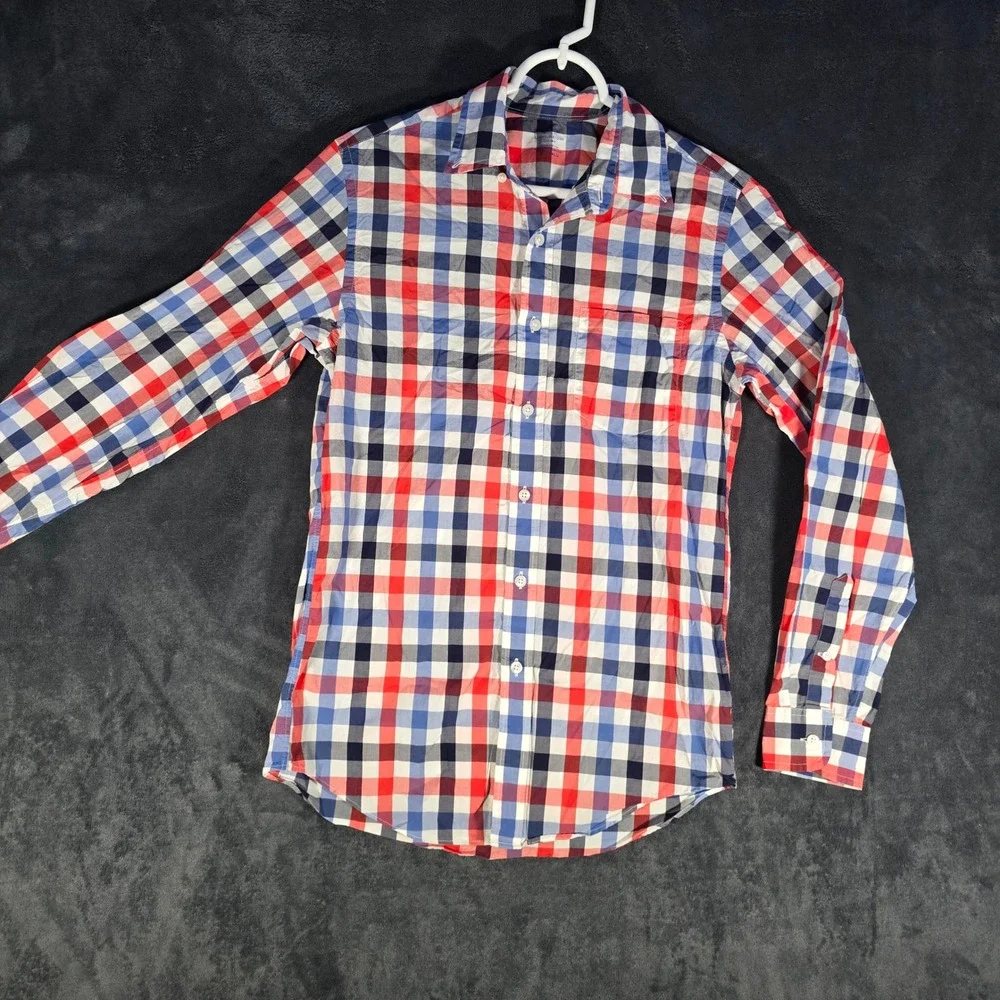 J. Crew Lightweight Shirt Red Blue‎ Plaid Button Down Long Sleeve Mens XS